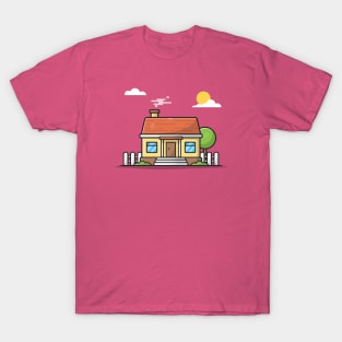 House With Sunset Cartoon Vector Icon Illustration T-Shirt